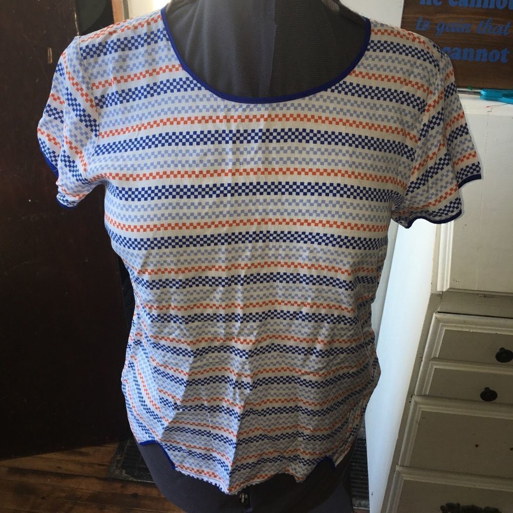 Modcloth Pixley red white & blue striped M blouse
